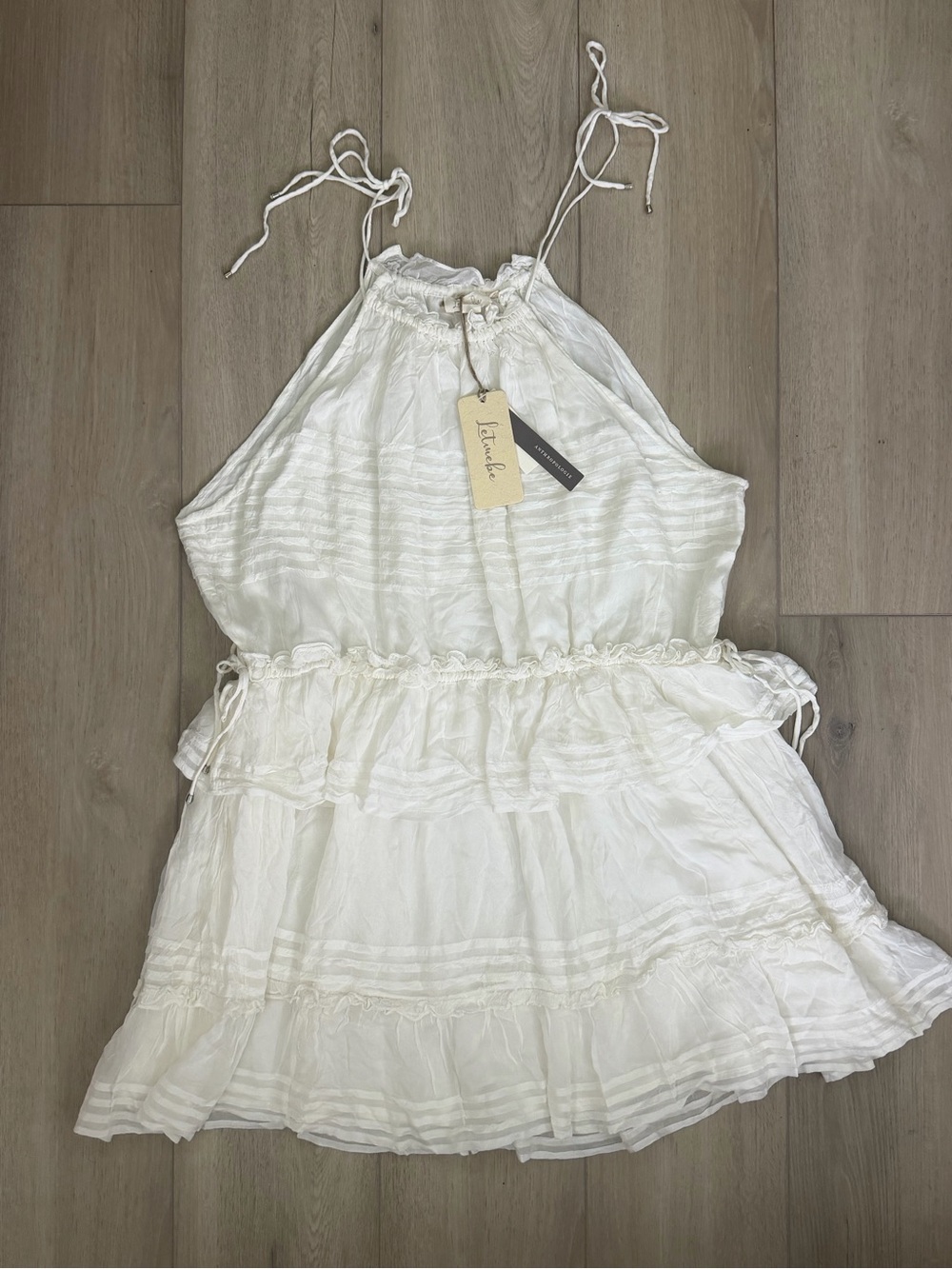 Anthropologie Letmebe White|ivory Tiered Mini Dress